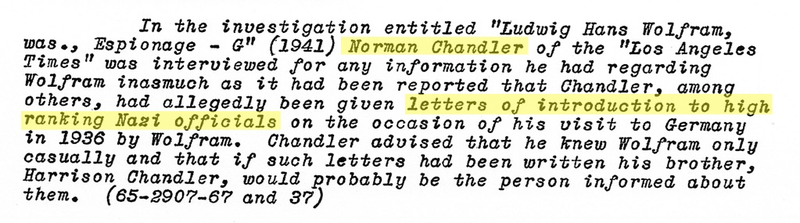 Excerpt from a newly released FBI file on former LA Times publisher Norman Chandler